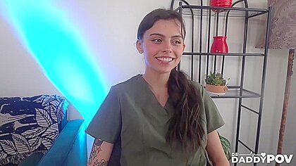 Naughy Nurse Angel Gives Free Cock Inspection